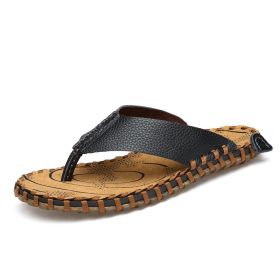 Men Flip Flops Leather Summer Designer Men's Slippers Outdoor Sandals Lightweight Mens Slides Casual Beach Shoes Zapatos Hombre (Color: Black, size: 11)