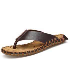 Men Flip Flops Leather Summer Designer Men's Slippers Outdoor Sandals Lightweight Mens Slides Casual Beach Shoes Zapatos Hombre (Color: Dark Brown, size: 8.5)