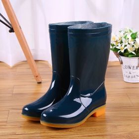 Mid-tube Rain Boots Women Non-slip Rain Boots Waterproof Shoes Overshoes Water Boots Fashion Plus Velvet Warm Women Work Shoesdr (Color: blackish green, size: 37)