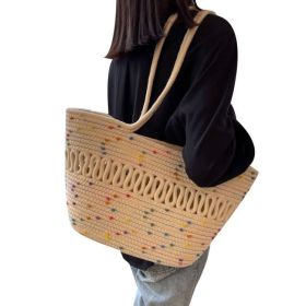 Large Capacity Beach Bag Straw Woven Bag Cotton Thread Woven Shoulder Bag Vegetable Basket (Color: colour)
