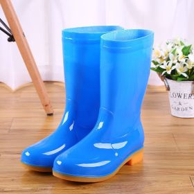 Mid-tube Rain Boots Women Non-slip Rain Boots Waterproof Shoes Overshoes Water Boots Fashion Plus Velvet Warm Women Work Shoesdr (Color: Blue, size: 40)