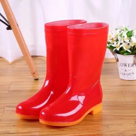 Mid-tube Rain Boots Women Non-slip Rain Boots Waterproof Shoes Overshoes Water Boots Fashion Plus Velvet Warm Women Work Shoesdr (Color: Red, size: 36)