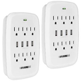 5 Core 6 Outlet Wall Plug Extender with 4 USB Ports (4.8A Total), Multi Plug Adapter Wall Surge Protector 15A Electrical Expander with USB Ports - WMS (Style: 2Pcs 4 USB 6 Outlet 1 Piece)