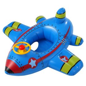 Baby Swimming Circle Airplane Float Pool Swimming Ring Inflatable Circle Child Seat With Steering Wheel Horn Summer Beach Toys (colour: Blue)