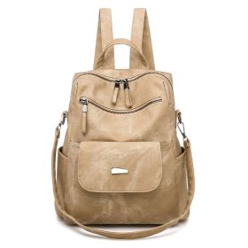 Leather Backpack Purse for Women Vintage Fashion Travel Backpack Shoulder Bag (Color: Khaki)