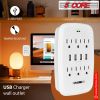 5 Core 6 Outlet Wall Plug Extender with 4 USB Ports (4.8A Total), Multi Plug Adapter Wall Surge Protector 15A Electrical Expander with USB Ports - WMS