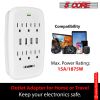 5 Core 6 Outlet Wall Plug Extender with 4 USB Ports (4.8A Total), Multi Plug Adapter Wall Surge Protector 15A Electrical Expander with USB Ports - WMS