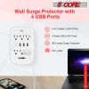 5 Core 6 Outlet Wall Plug Extender with 4 USB Ports (4.8A Total), Multi Plug Adapter Wall Surge Protector 15A Electrical Expander with USB Ports - WMS