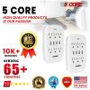 5 Core 6 Outlet Wall Plug Extender with 4 USB Ports (4.8A Total), Multi Plug Adapter Wall Surge Protector 15A Electrical Expander with USB Ports - WMS